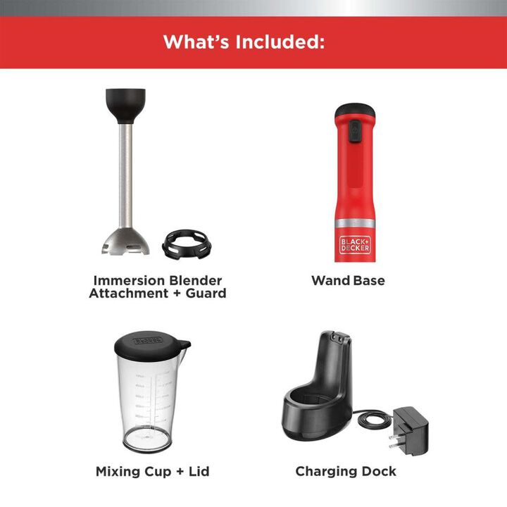 Black and Decker Kitchen Wand Cordless Immersion Blender Red, large image number 1