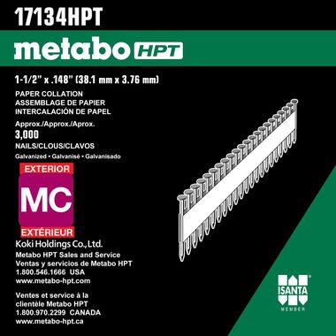 Metabo HPT 1 1/2in Nail Full Round Head Hot Dipped Galvanized Paper Collated Metal Connector Strap Tite 3000qty, large image number 2