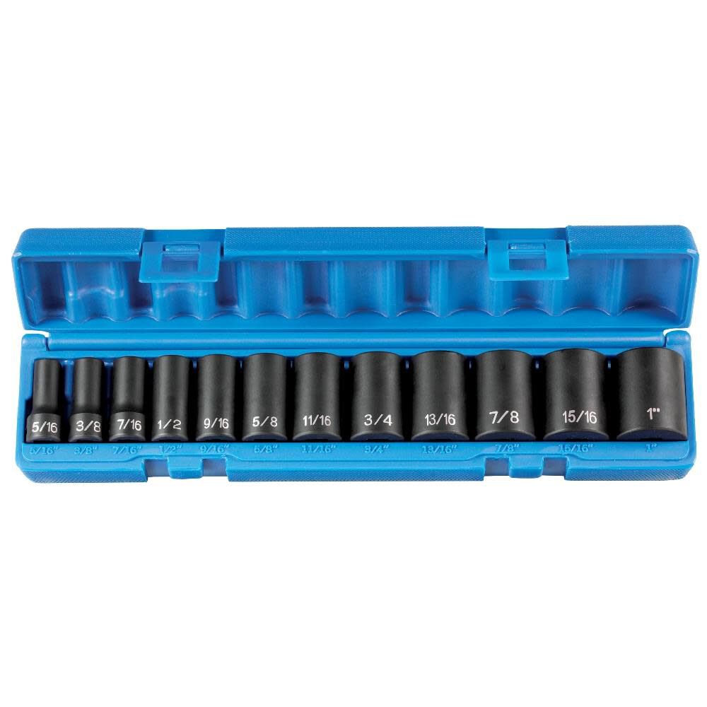 Grey Pneumatic 3/8in Drive Semi-Deep Length Impact Set - 12 piece, large image number 2