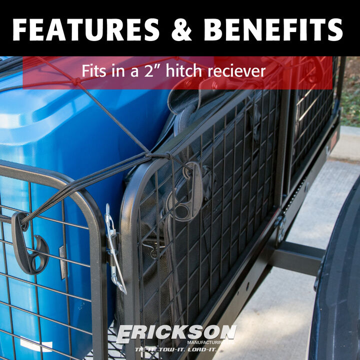 Erickson Mfg 500 lb Capacity Folding Steel Hitch Cargo Carrier, 60 Inch x 20 Inch x 18 Inch, for 2 Inch Receiver, large image number 6