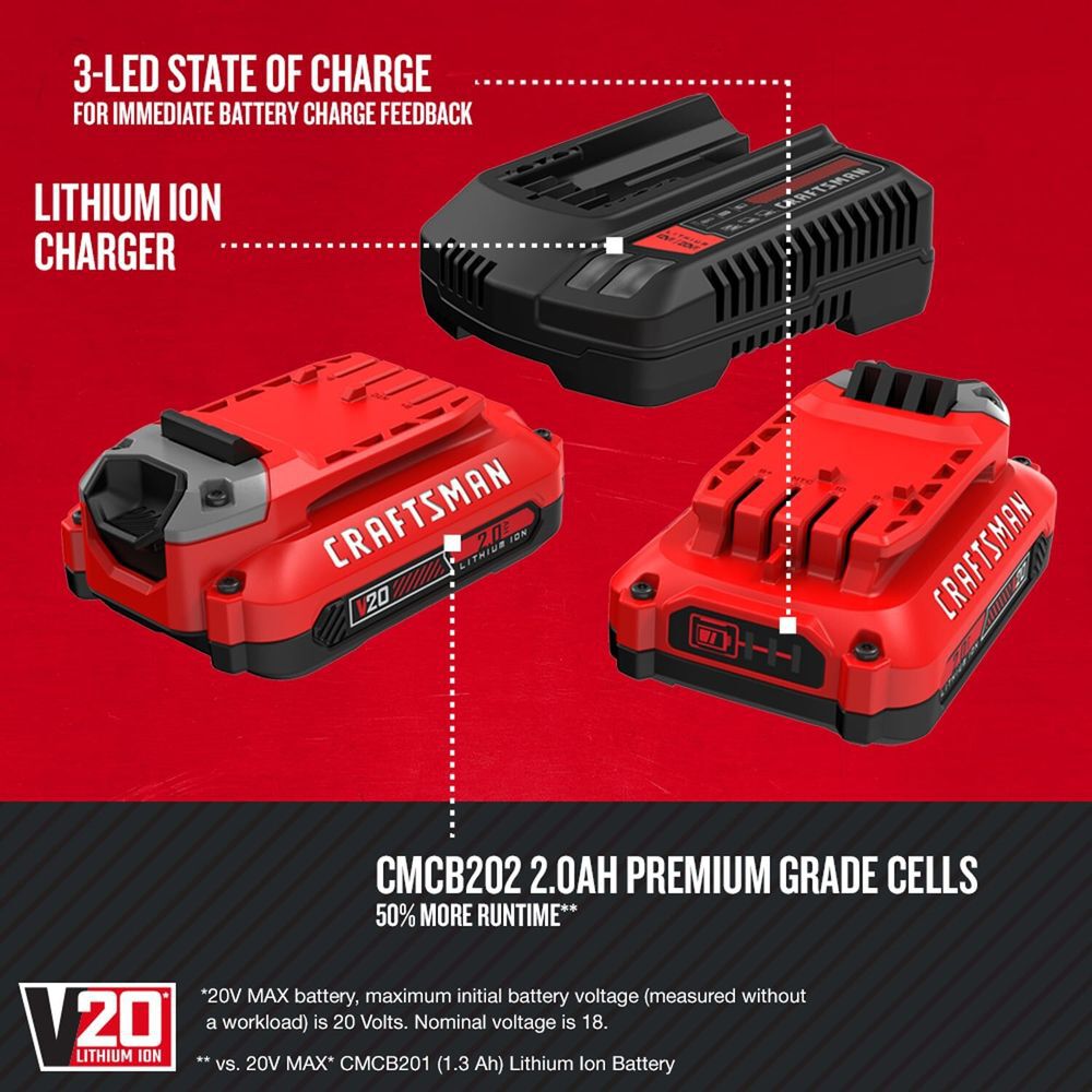 CRAFTSMAN V20* 2Ah Lithium Ion Starter Kit, large image number 3