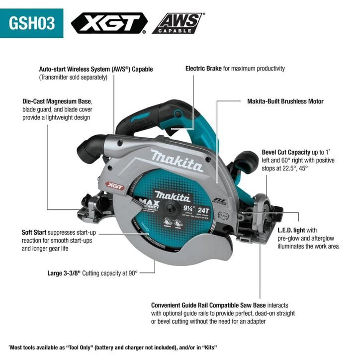 Makita 40V max XGT 9 1/4in Circular Saw Guide Rail Compatible (Bare Tool), large image number 8