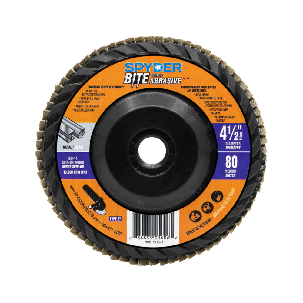 Spyder 4.5 Inch Ceramic Abrasive Flap Disk, 80 Grit, 5/8 Inch-11 Arbor Type 27, large image number 5