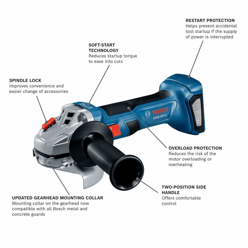Bosch 18V Angle Grinder Kit 4-1/2 Inch Reconditioned, large image number 2
