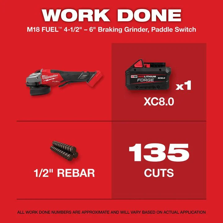Milwaukee M18 FUEL 4-1/2 Inch-6 Inch Braking Grinder, Paddle Switch (Bare Tool), large image number 1