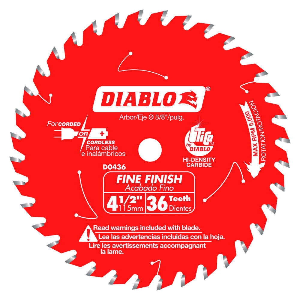 Diablo Tools 4-1/2 inch x 36 Tooth ATB Fine Finish Trim Saw Blade with 3/8 inch Arbor - D0436X