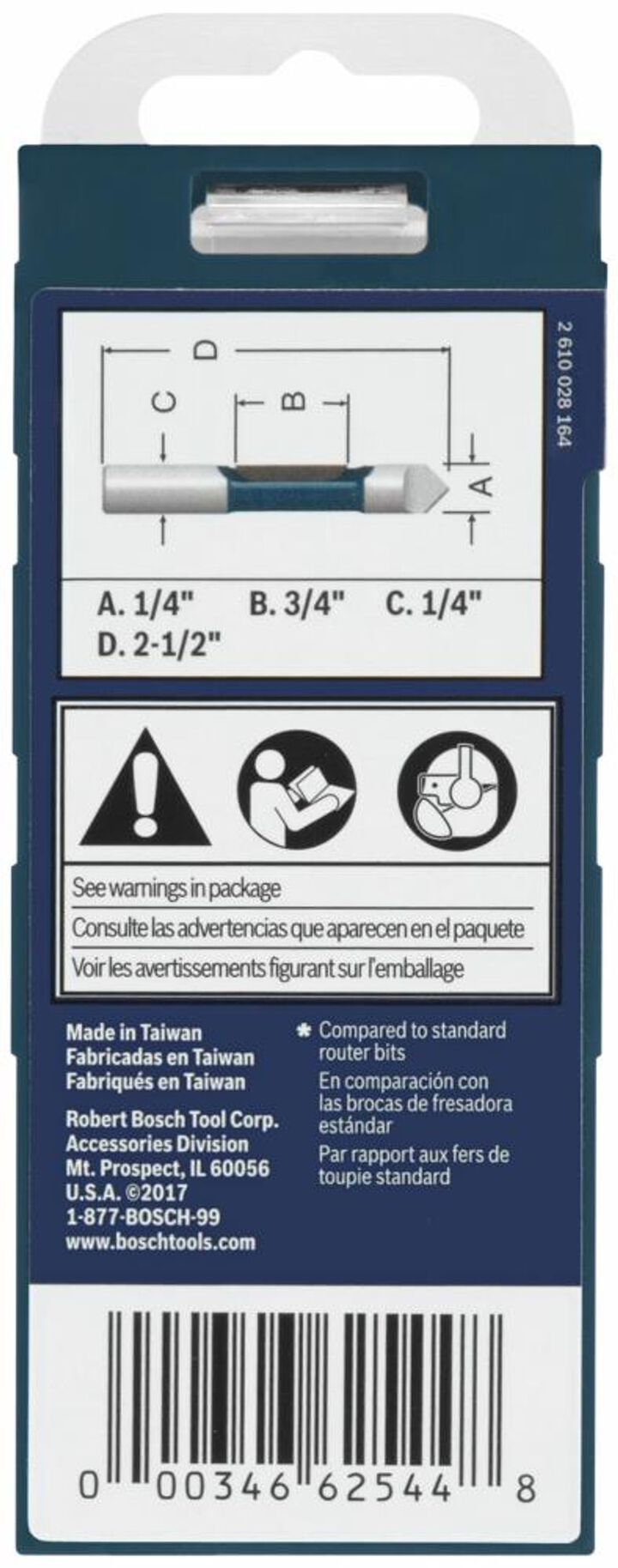 Bosch 1/4in x 3/4in Carbide Tipped Single Flute Pilot Panel Concave Router Bit, large image number 2
