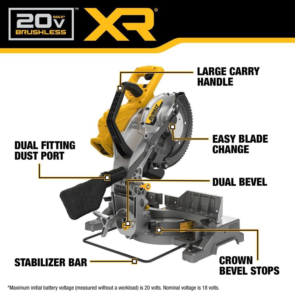 DEWALT 20V MAX XR 10 Inch Double Bevel Fixed Miter Saw (Bare Tool), large image number 3
