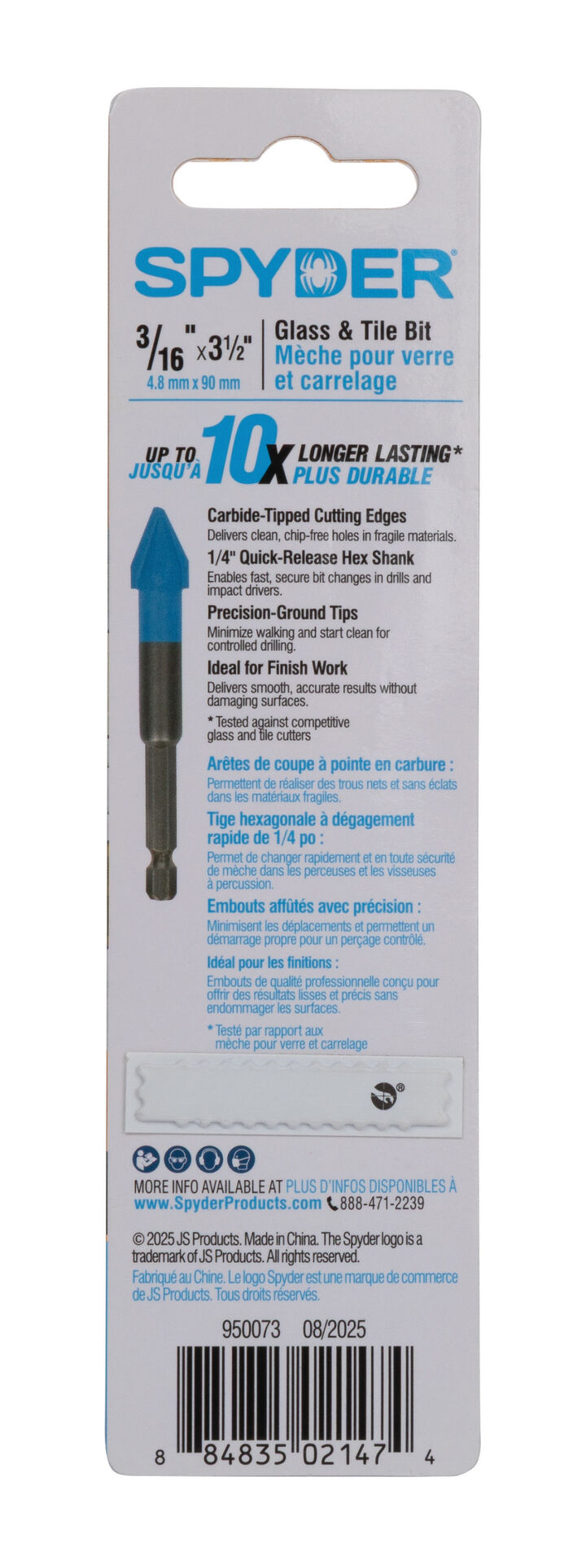 Spyder 3/16 Inch x 3.5 Inch Tile & Glass Drill Bit, Carbide-Tipped, large image number 9