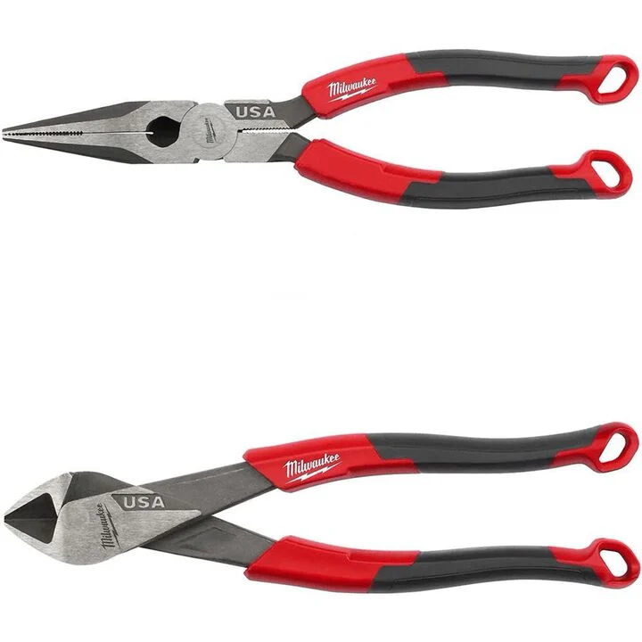 Milwaukee 8 Inch Long Nose Pliers, Diagonal Cutting Pliers Bundle