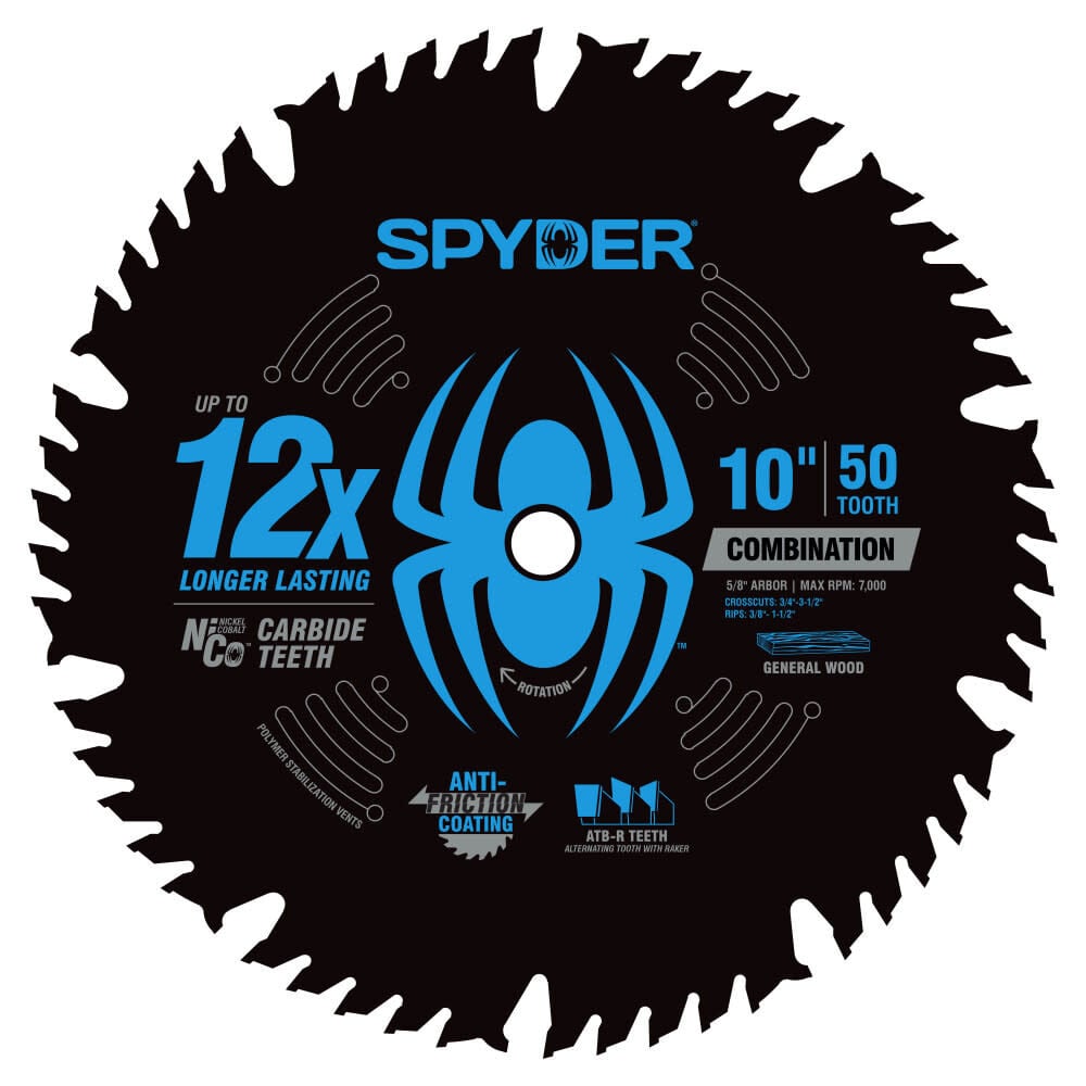Spyder 10 Inch 50T Saw Blade for Combination Use - Rip and Crosscut - 13063