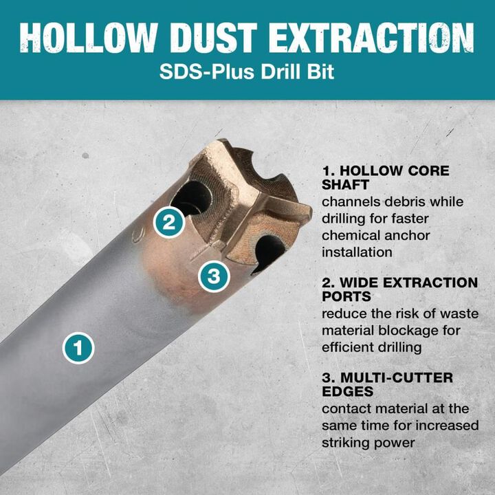Makita 1/2in x 16in SDS Plus Hollow Dust Extraction Drill Bit, large image number 8