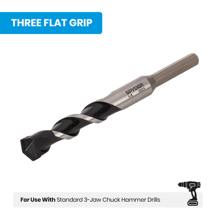 Spyder 5/8 Inch x 6 Inch Carbide-Tipped Three-Flat Grip Shank Hammer Drill Bit, large image number 5