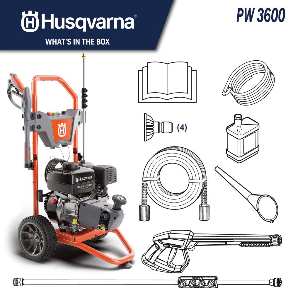 Husqvarna 3600 PSI 2.5 GPM Gas Powered Cold Water Pressure Washer with Control Touch & 4 Spray Tips, large image number 15