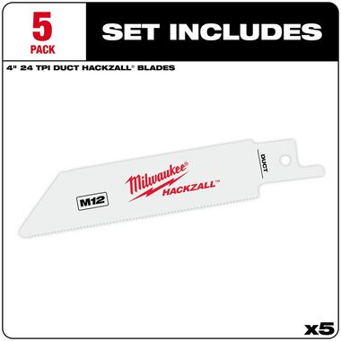Milwaukee M12 HACKZALL Bi-Metal Blade - Duct 5PK, large image number 1