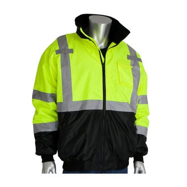 Protective Industrial Products ANSI R3 Black Bottom Bomber Jacket Hi Vis Lime Yellow Small