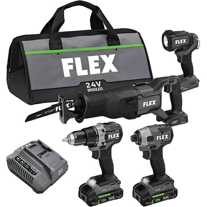 FLEX 24V Drill Driver Impact Driver Reciprocating Saw and Work Light Kit