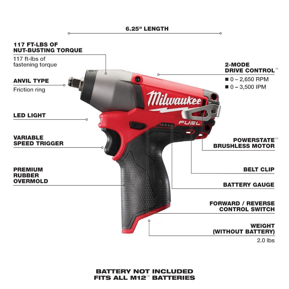 Milwaukee M12 FUEL 3/8 In. Impact Wrench (Bare Tool), large image number 7