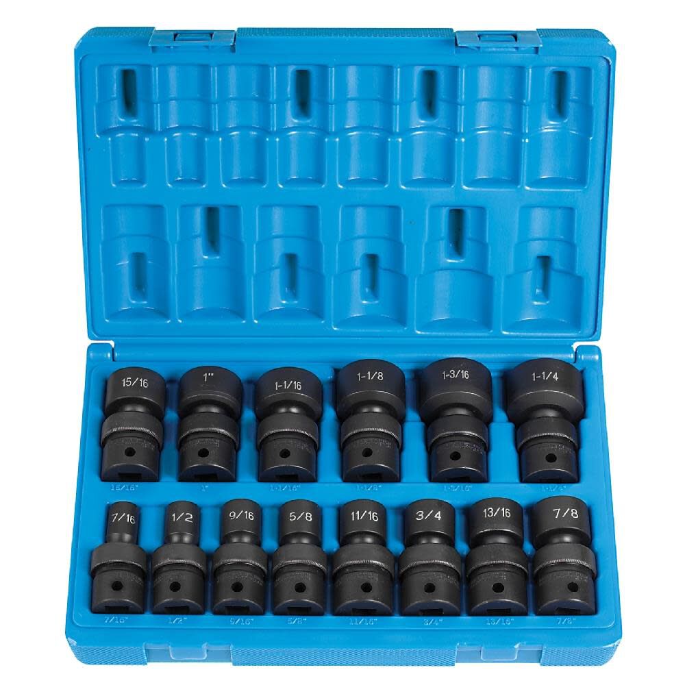 Grey Pneumatic 1/2in Drive 14 Pc. Standard Length Fractional Universal Set, large image number 2