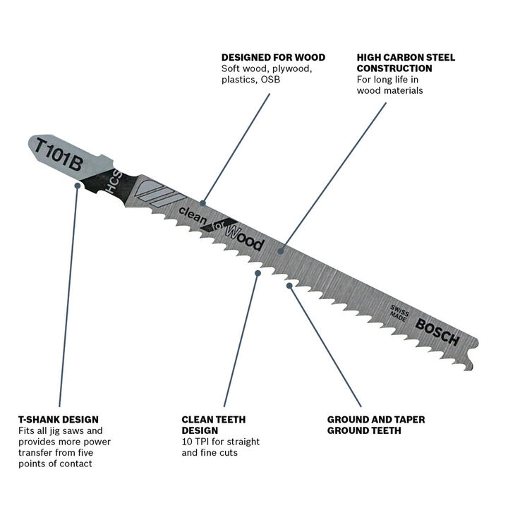 Bosch Jig Saw Blades 3pc 4in 10V TPI Clean for Wood T Shank, large image number 1