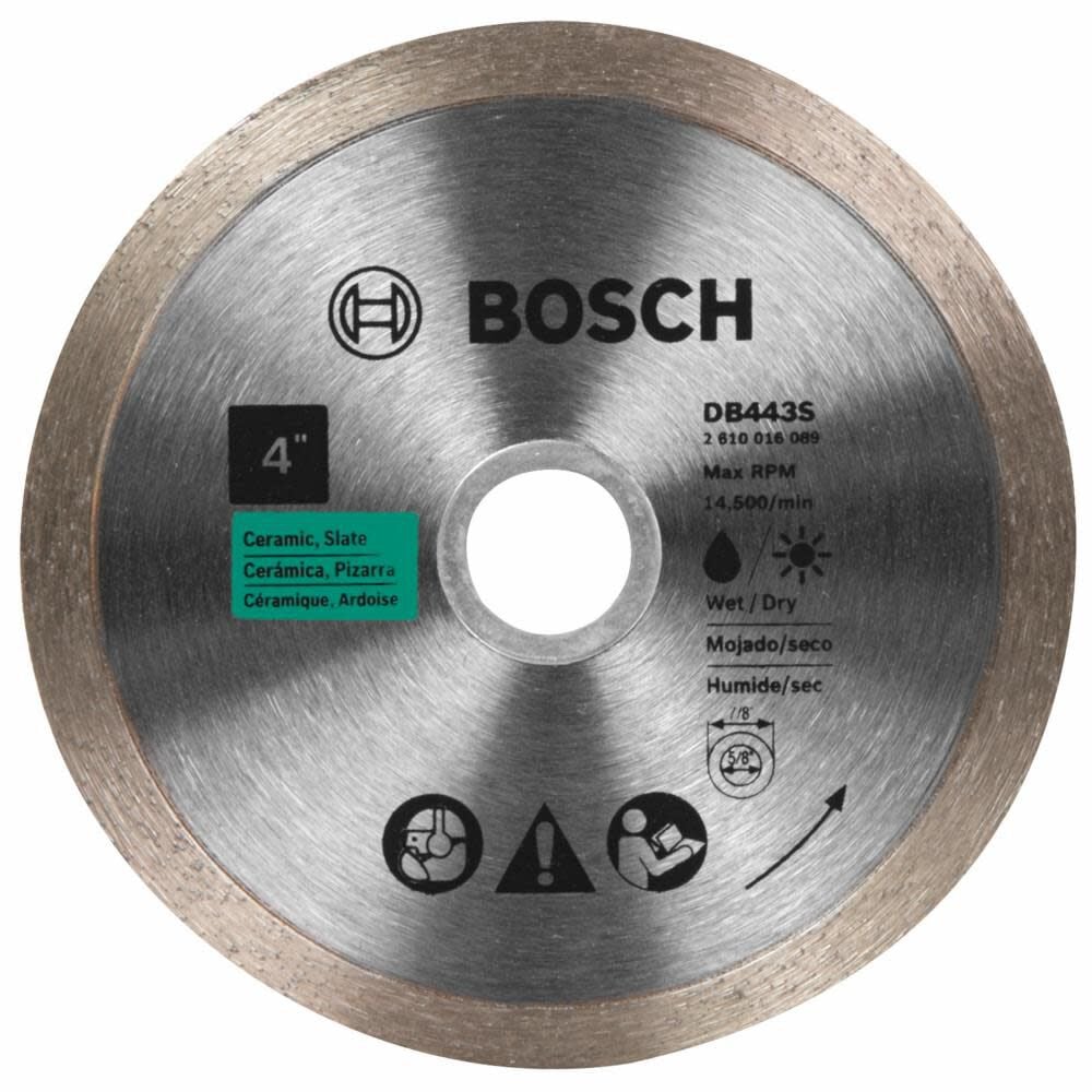Bosch 4 Inch Standard Continuous Rim Diamond Blade for Clean Cuts on Ceramic Tile and Slate – DB443S