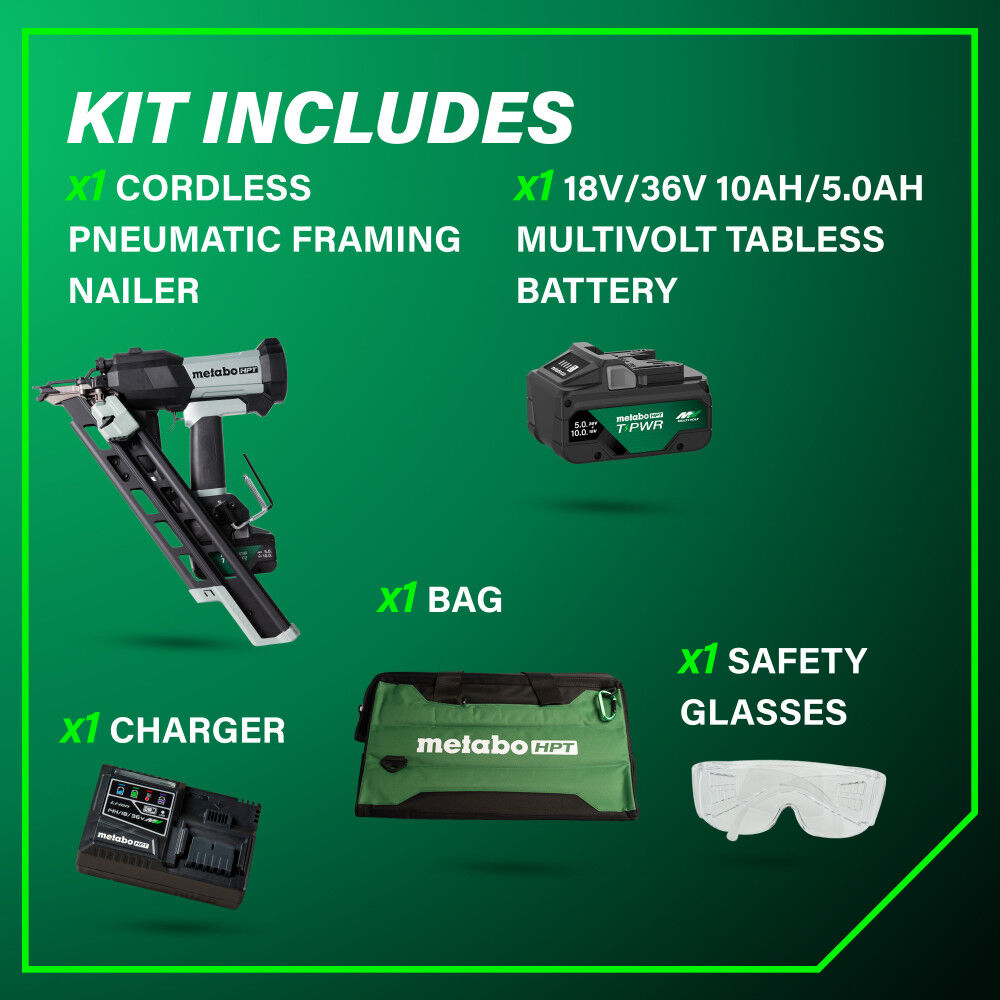 Metabo HPT Cordless Pneumatic 18V 30 Degree Paper Strip Framing Nailer Kit, large image number 8
