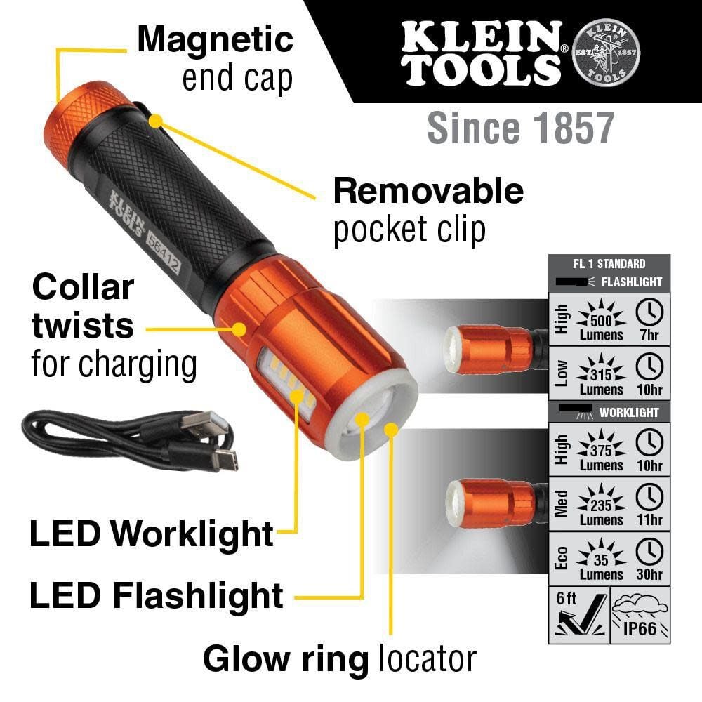 Klein Tools Flashlight with Worklight Rechargeable, large image number 2