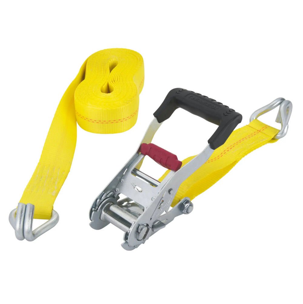 Keeper KwikFeed 3333 Lbs 27 Ft. x 2 Inch Ratchet Tie Down Strap, Yellow – 43572-4C