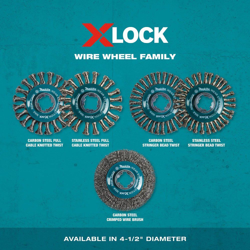 Makita X-LOCK 4-1/2in Carbon Steel Full Cable Knotted Twist Wire Wheel, large image number 3