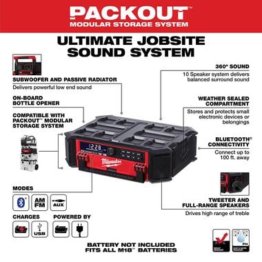 Milwaukee M18 PACKOUT Radio + Charger (Bare Tool), large image number 2