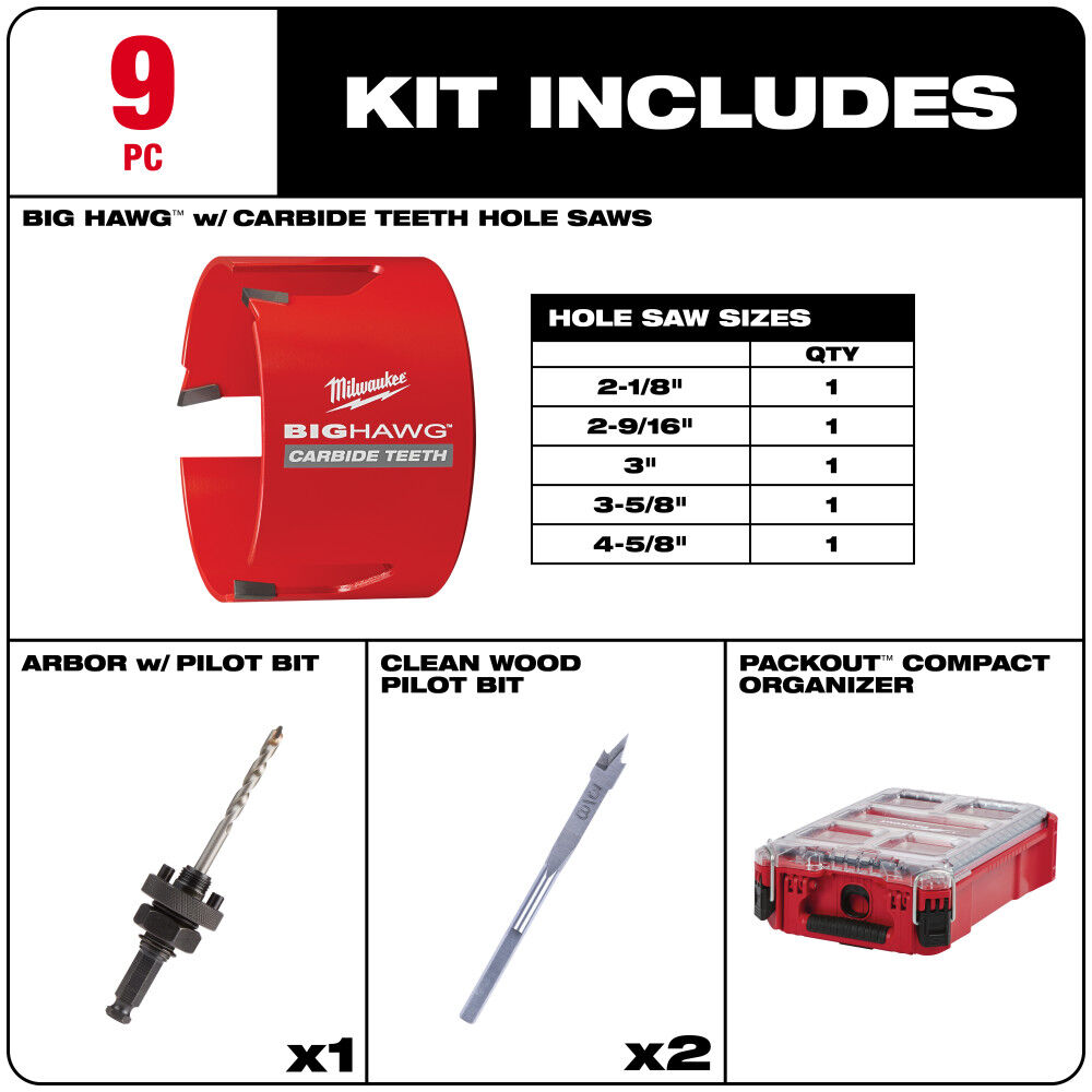 Milwaukee Big Hawg PACKOUT Hole Saw Kit 9pc, large image number 2