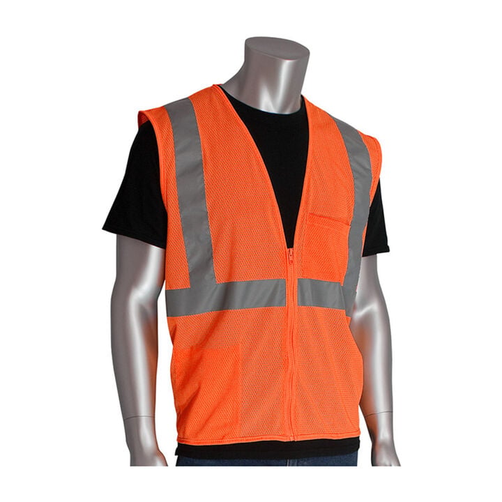 Protective Industrial Products ANSI Type R Class 2 Zipper Mesh Vest Orange