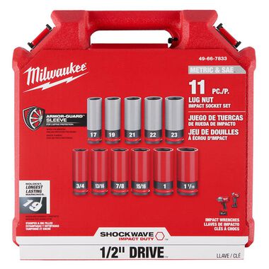 Milwaukee SHOCKWAVE Impact Duty Socket 1/2 Drive SAE & Metric Lug Nut Wheel Set 11pc, large image number 11