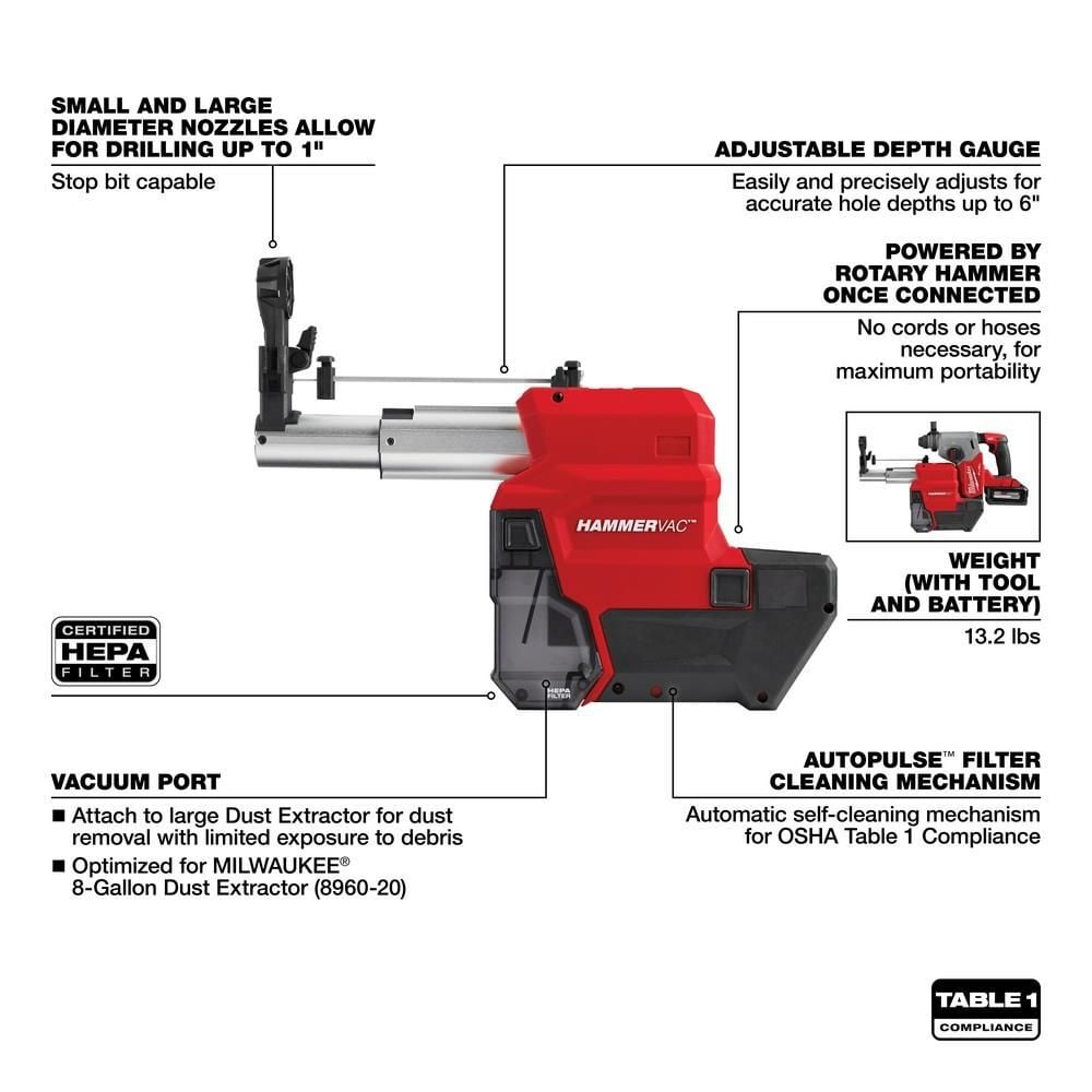 Milwaukee M18 FUEL HAMMERVAC 1inch Dedicated Dust Extractor, large image number 4