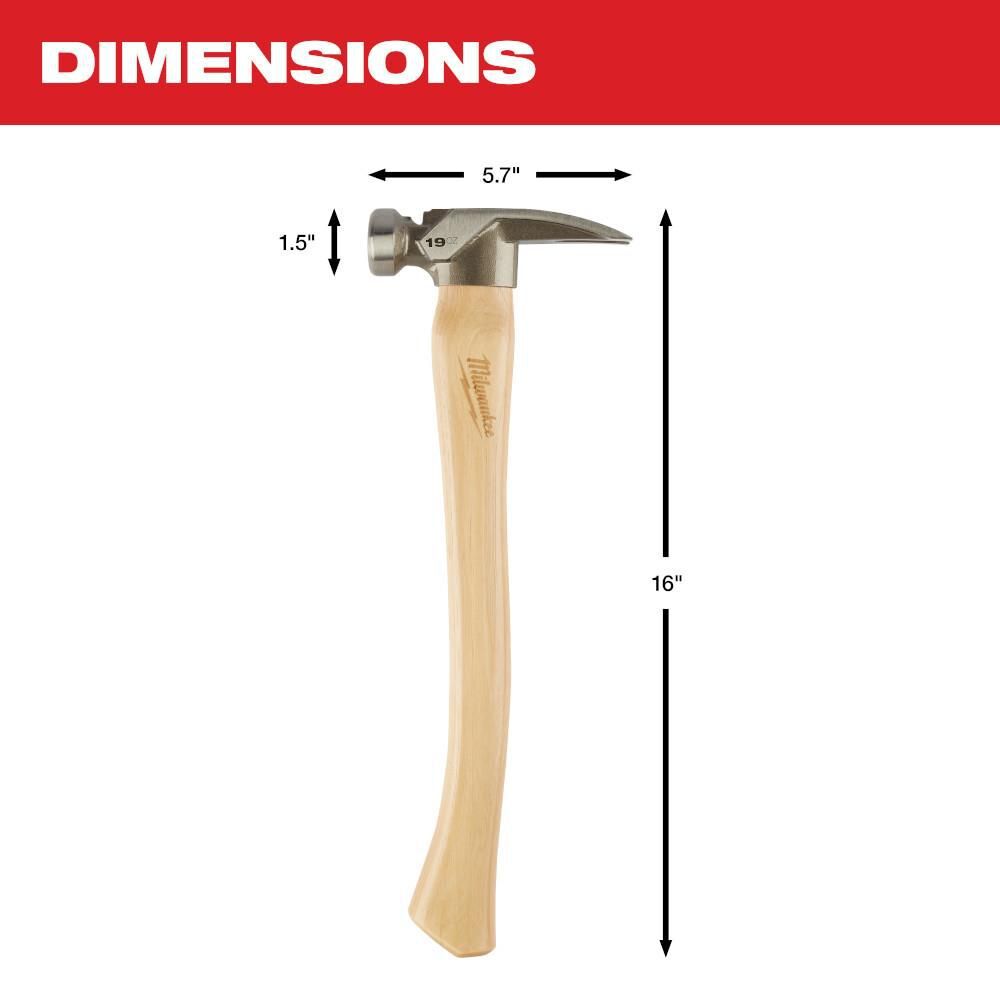 Milwaukee 19oz Smooth Face Hickory Wood Framing Hammer, large image number 3