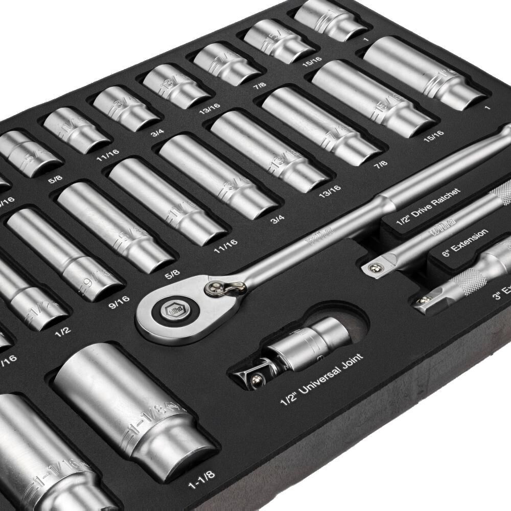 Wiha 1/2 Inch Drive Professional Standard & Deep Socket Tray Set, SAE, 28 Pieces, large image number 3