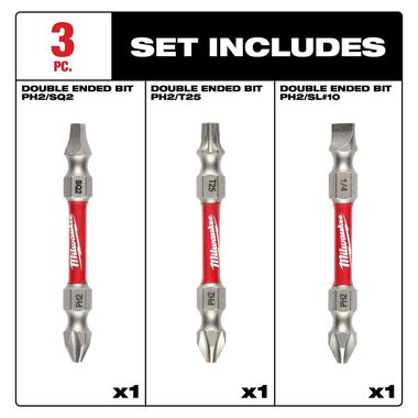 Milwaukee SHOCKWAVE Impact Duty PH2/SQ2/T25 Double Ended Bits 3pc, large image number 1