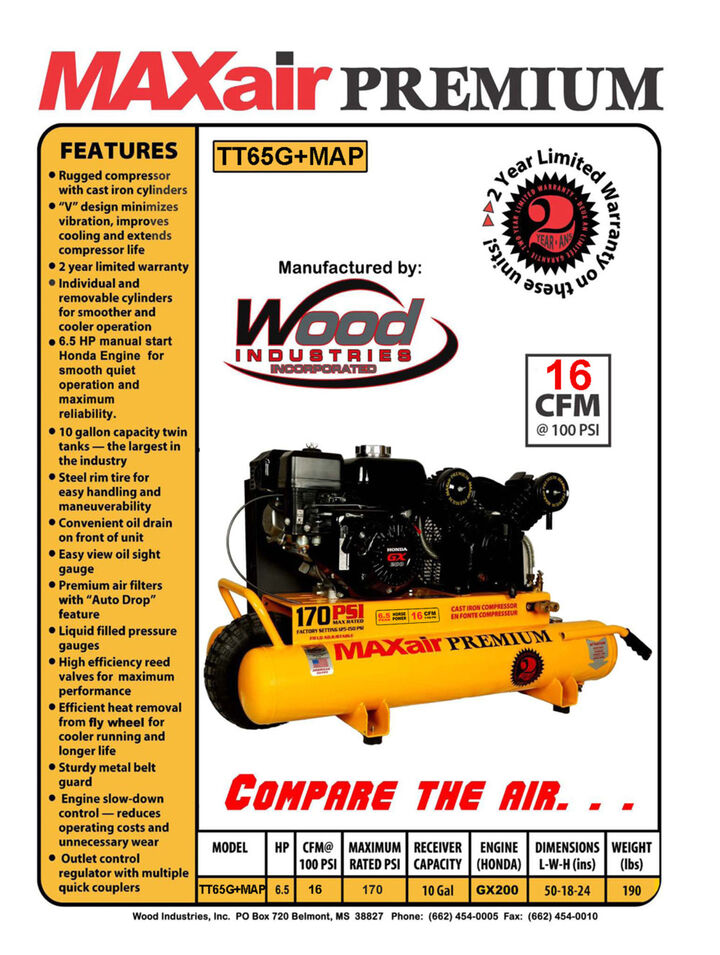 MAXair Air Compressor Twin Tank 6.5 HP, large image number 1
