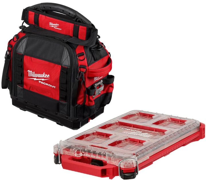 Milwaukee PACKOUT 15 Inch Structured Tool Bag & Compact Low-Profile Organizer Bundle