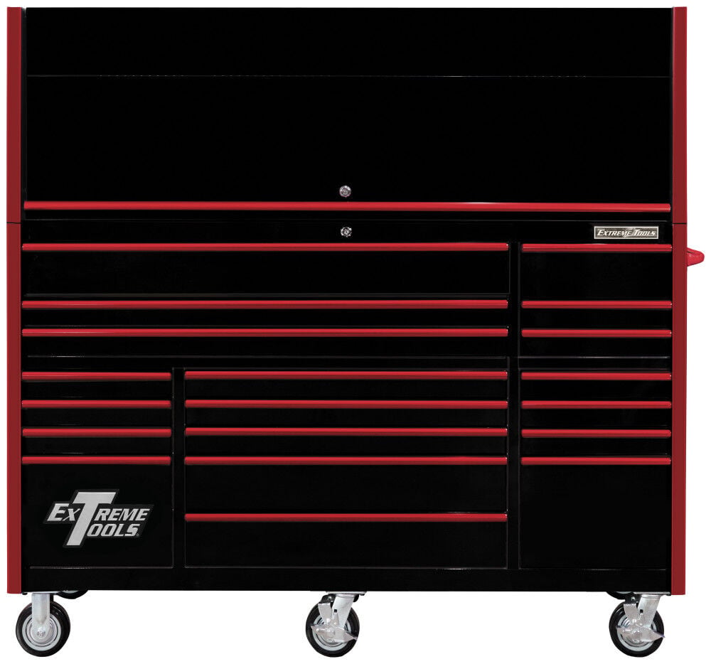 This Extreme Tools Professional Hutch and 19-Drawer Roller Cabinet Combo creates a convenient, organized work space in your shop. The hutch includes