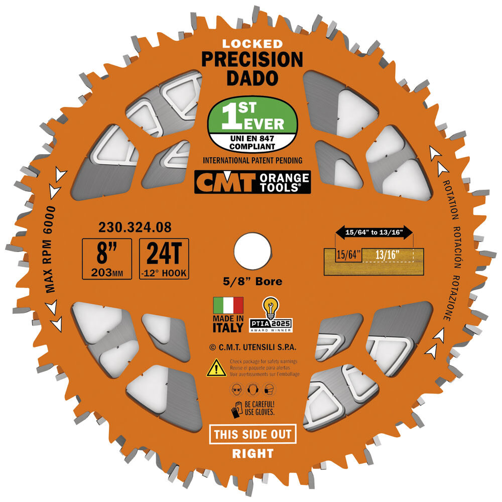 CMT HW 8 Inch Diameter 24T FTG and ATB Locked Precision Dado Set, large image number 1