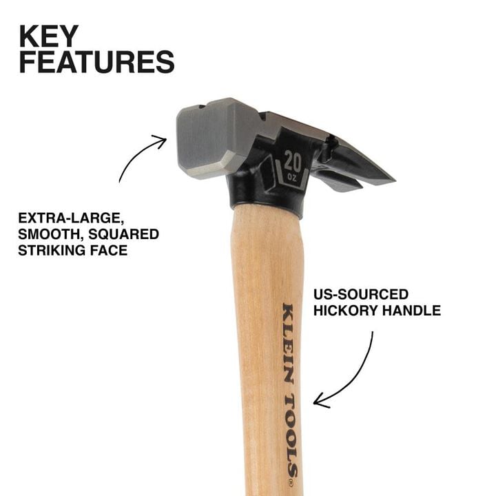 Klein Tools 20 Oz Hickory Handle Framing Hammer, large image number 1