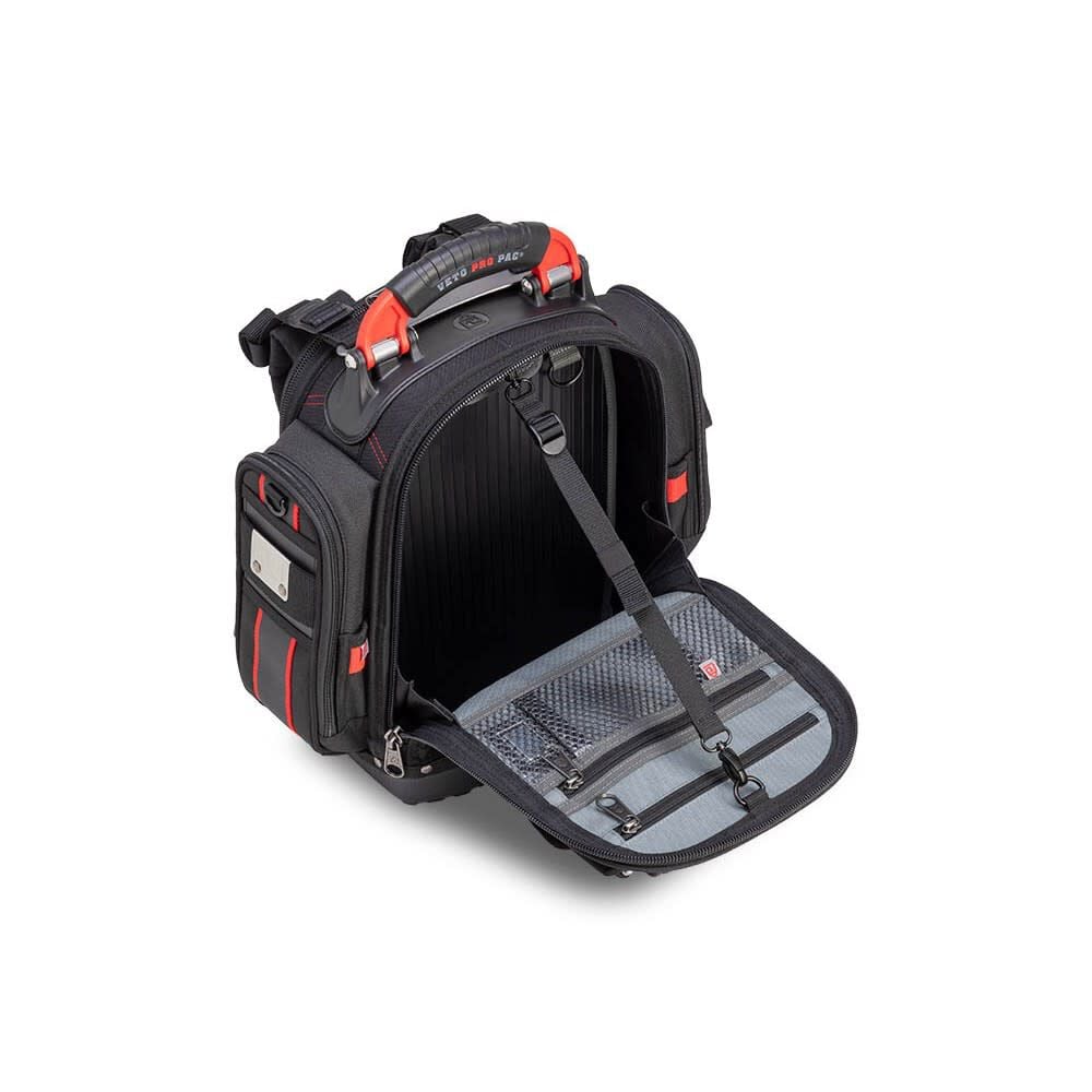 Veto Pro Pac 40 Lbs Small Zippered Compact Tool Backpack, Black/Red, large image number 12
