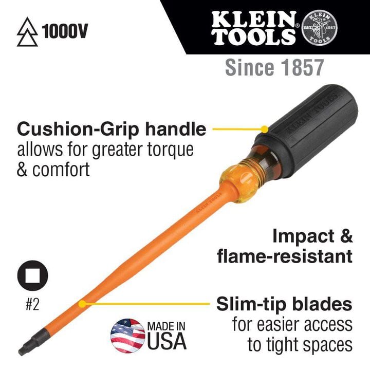 Klein Tools Insulated Screwdriver #2 SQ 4inch, large image number 1