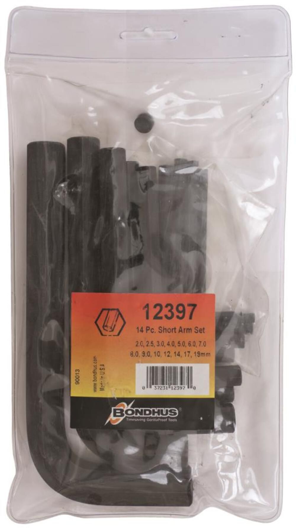 Bondhus 14 Piece 2 mm to 19 mm Hex Short Arm L-Wrench Set, large image number 1