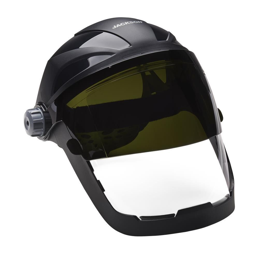 Jackson Safety QUAD 500 Multi-Purpose Face Shield, Clear Window, Shade 5 IR Flip Visor, Anti-Fog Coating, 370 Speed Dial Ratcheting, large image number 3