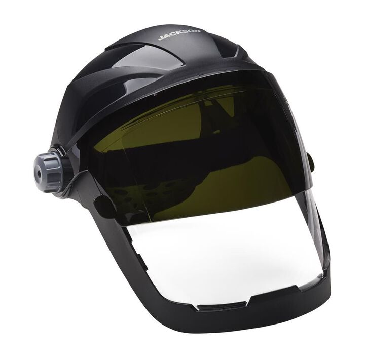 Jackson Safety QUAD 500 Multi-Purpose Face Shield, Clear Window, Shade 5 IR Flip Visor, Anti-Fog Coating, 370 Speed Dial Ratcheting, large image number 2