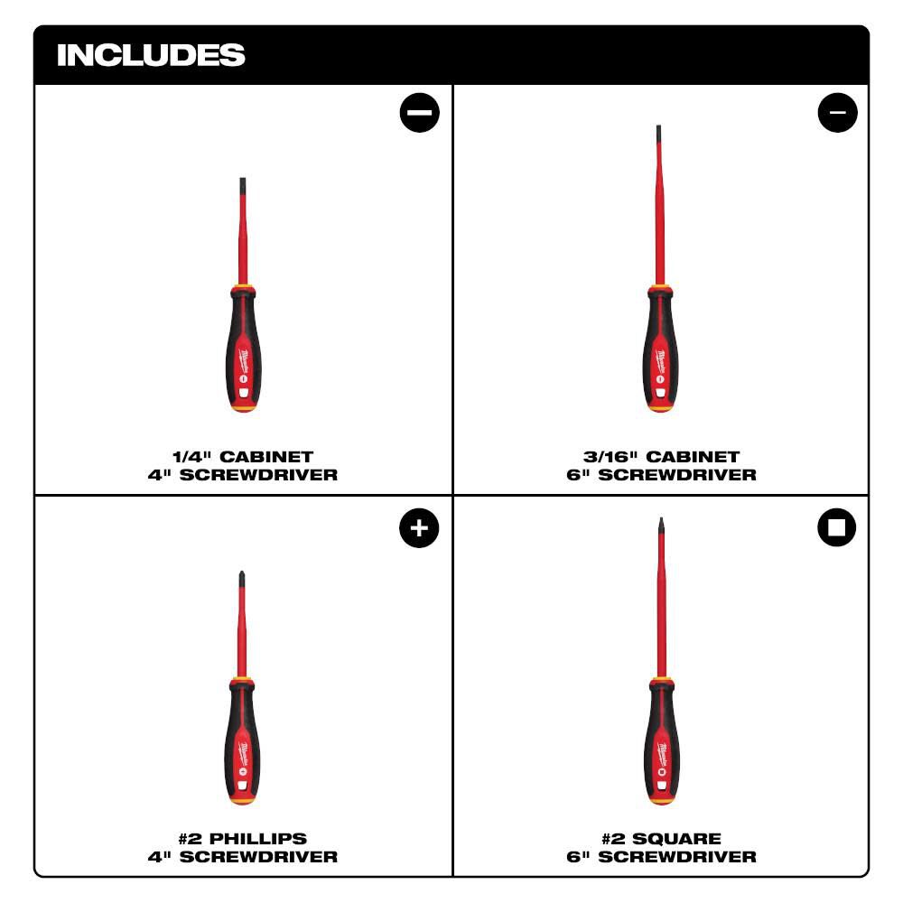 Milwaukee 1000V Insulated Slim Tip Screwdriver Set 4pc, large image number 6