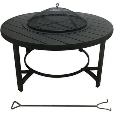 Living Accents Wood Fire Table 36in Black Steel Round
