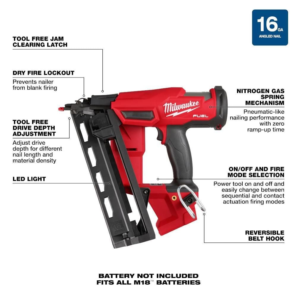 Milwaukee M18 FUEL 16 Gauge Angled Finish Nailer (Bare Tool), large image number 8